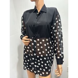 Dani An Vintage Blouse black white polka dots long sleeves size large